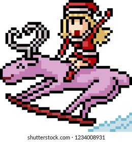 vector pixel art reindeer ski isolated cartoon