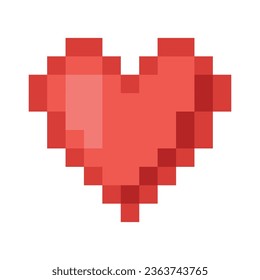 Vector pixel art retro pixelated red heart.