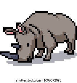 vector pixel art rhinoceros isolated cartoon
