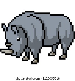 vector pixel art rhinoceros isolated cartoon