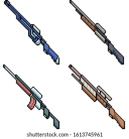 vector pixel art rifle gun isolated set