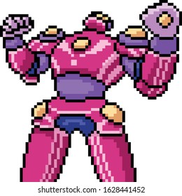 vector pixel art robot hero isolated cartoon