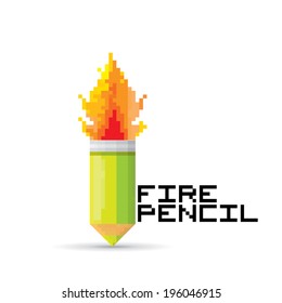 vector pixel art rocket pencil with fire tale. concept of creative lifestyle