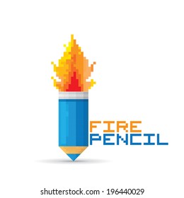 vector pixel art rocket pencil with fire tale. concept of creative lifestyle