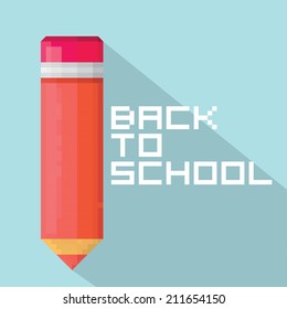 vector pixel art rocket pencil with fire tale. concept of back to school
