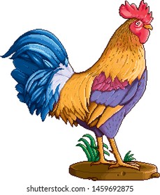 vector pixel art rooster isolated in white background