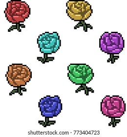 vector pixel art rose isolated