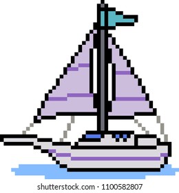 vector pixel art sail boat isolated cartoon