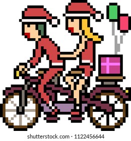 vector pixel art santa claus bicycle isolated cartoon
