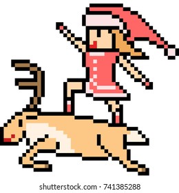 Vector Pixel Art Santa Girl Isolated