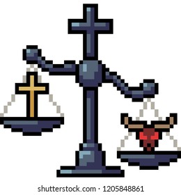 vector pixel art scale judge religion isolated cartoon