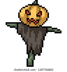 vector pixel art scary scarecrow isolated cartoon
