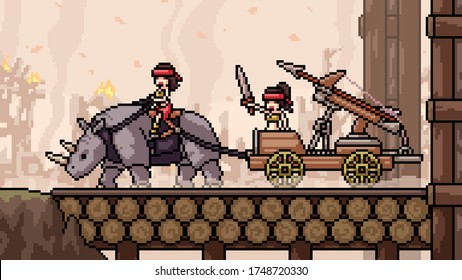 vector pixel art scene ballista fort war