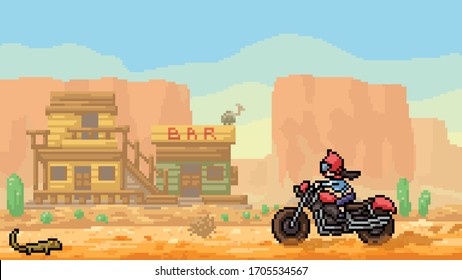 vector pixel art scene desert wild west