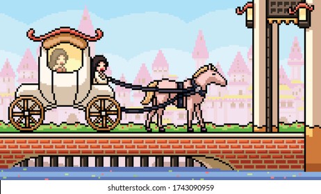 vector pixel art scene fairy tales carriage
