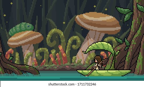 Vector Pixel Art Scene Fantasy Forest