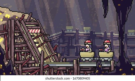 vector pixel art scene gold mine
