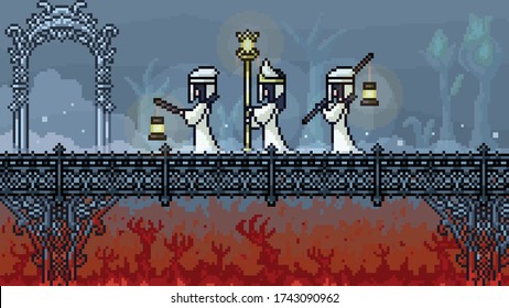vector pixel art scene hell bridge