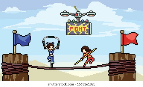 vector pixel art scene rope fight