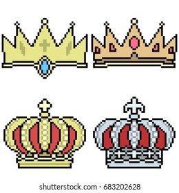 Vector Pixel Art Set Crown Isolated