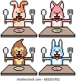 vector pixel art set dinner isolated