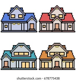 vector pixel art set house isolated