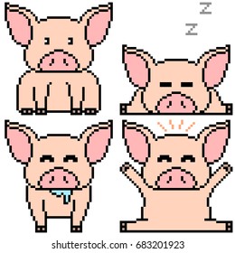 vector pixel art set pig isolated