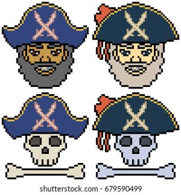vector pixel art set pirate isolated