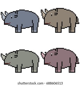 vector pixel art set rhinoceros isolated