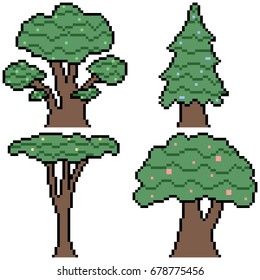 vector pixel art set tree isolated