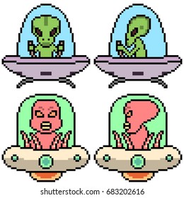 vector pixel art set ufo isolated