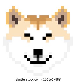 Vector pixel art Shiba Inu dog isolated on white background.