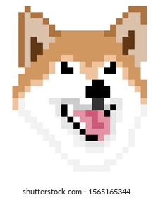 Vector pixel art Shiba Inu dog isolated on white background.