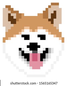 Vector pixel art Shiba Inu dog isolated on white background.