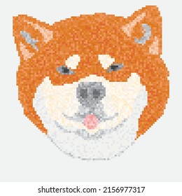 Vector pixel art Shiba Inu dog isolated on white background.