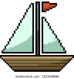vector pixel art ship isolated cartoon