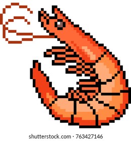 vector pixel art shrimp seafood isolated