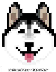 vector pixel art Siberian Husky dog isolated on white background, black and white dog.