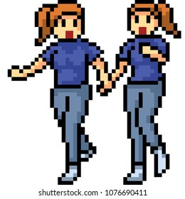 vector pixel art sister sibling isolated cartoon