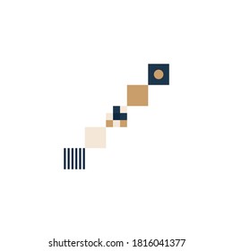 Vector Pixel Art slash mark. Colorful symbol Consist of Modules from Strips, squares and dots on white background. Geometric Alphabet for Posters like electronic scoreboard.