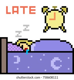 vector pixel art sleep late isolated