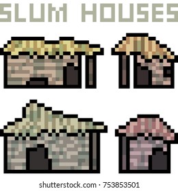 vector pixel art slum house isolated