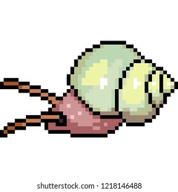 vector pixel art small snail isolated cartoon