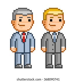 Vector pixel art smiling people. Business people and office employees.