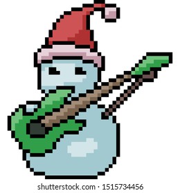 vector pixel art snowman guitar isolated cartoon