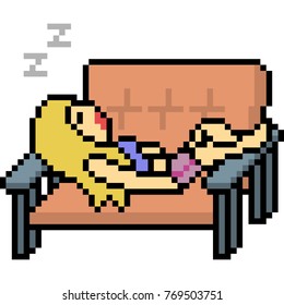 vector pixel art sofa sleep isolated