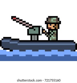 vector pixel art soldier boat isolated