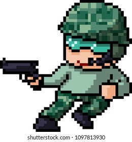 vector pixel art soldier kid isolated cartoon