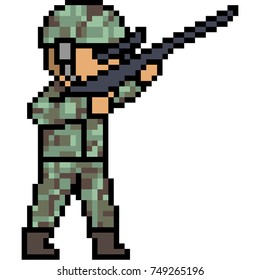 vector pixel art soldier shot isolated