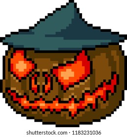 vector pixel art spooky pumpkin isolated cartoon
